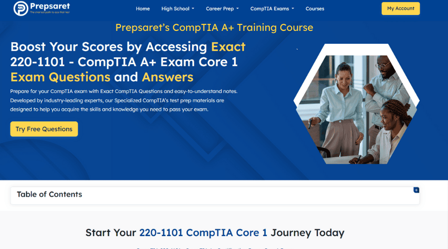 Prepsaret’s CompTIA A+ Training Course including A+ practice tests and key lessons