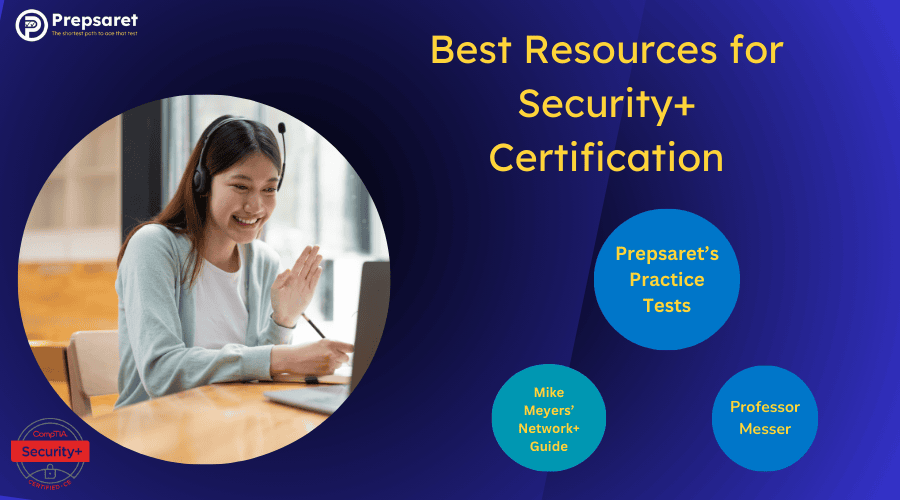 A student using various resources to prepare for the CompTIA Security+ exam