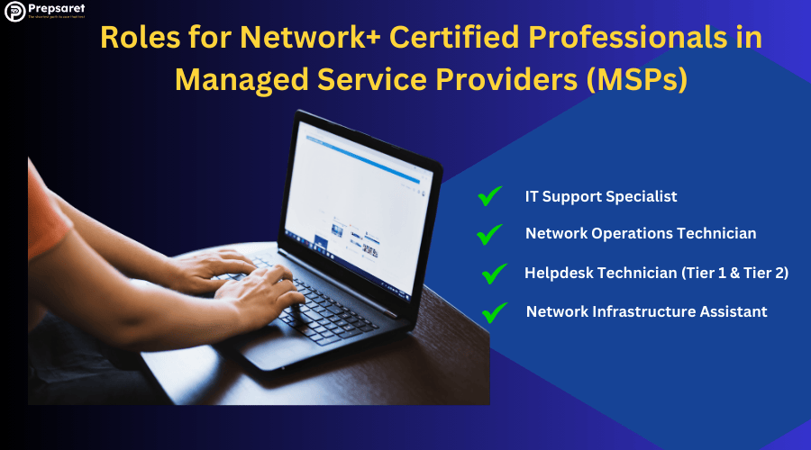 An IT expert working on a computer and summary of the Roles for Network+ Certified Professionals in Managed Service Providers (MSPs)
