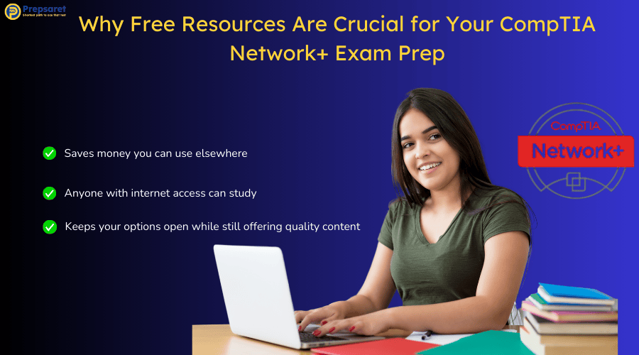An IT student preparing for the Network+ exam and a summary of Why Free Resources Are Crucial for Your CompTIA Network+ Exam Prep
