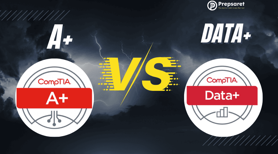 key differences between CompTIA A+ and Data+ exam vouchers, including cost, number of required exams, availability of bundle discounts, and academic pricing considerations.