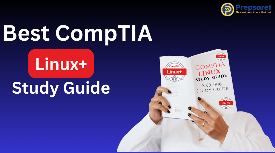 Person holding and reading a CompTIA Linux+ XK0-006 study guide, highlighting best resources for exam preparation.