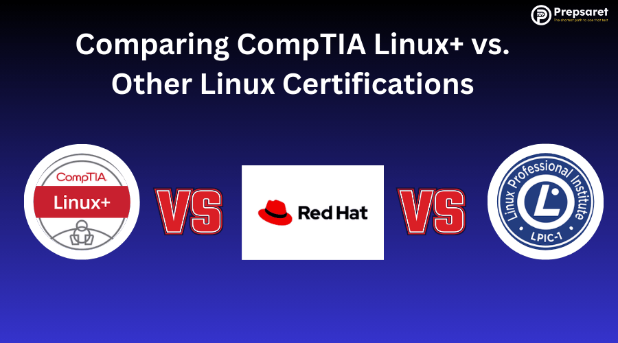 The CompTIA Linux+, Red Hat, and LPIC logos 