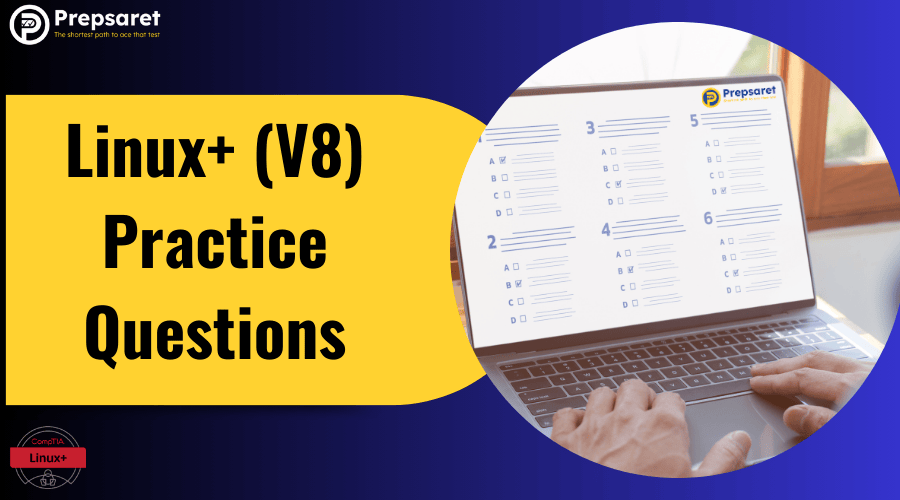 A person preparing for the Linux+ exam using Prepsaret practice questions