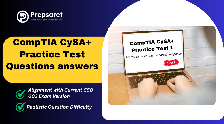 A candidate reviews CompTIA CySA+ practice test questions and answers to strengthen cybersecurity analysis, threat detection, and incident response skills before the certification exam.