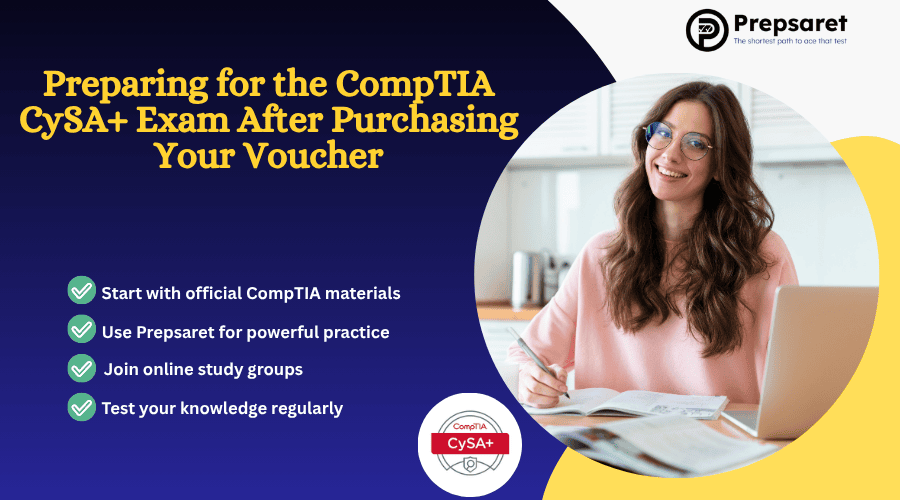 A person studying for the CompTIA CySA+ exam 