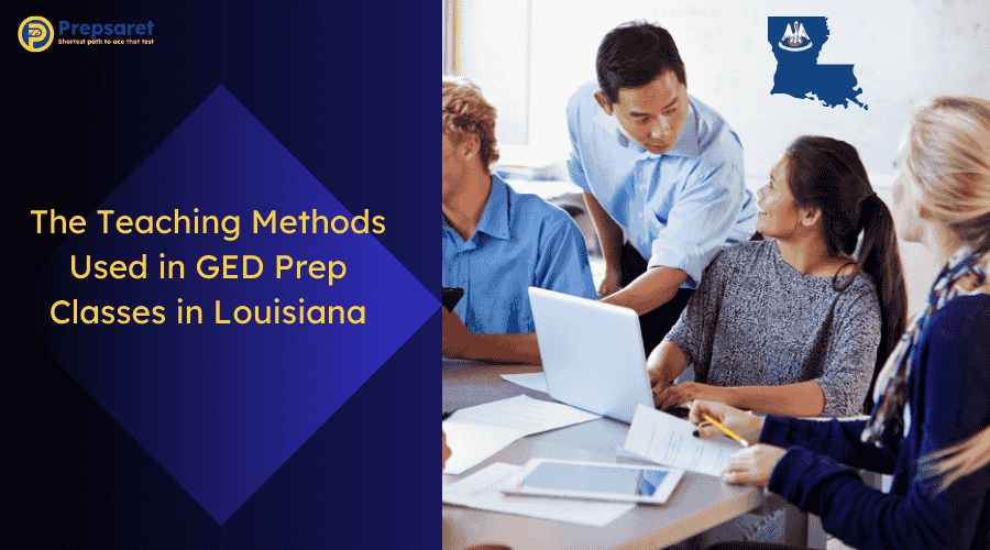 A tutor instructing GED students in a classroom 