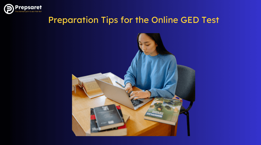 A student studying for the GED test using various resources.