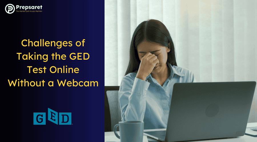 A student planning to take the GED test on a laptop