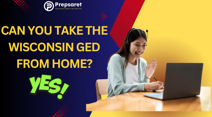 A student in Wisconsin taking the GED test online from home using a computer.