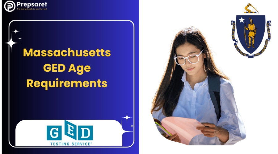A student reviewing the Massachusetts GED age requirements on a book