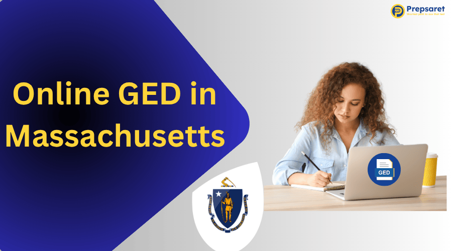 A student taking the online GED test in Massachusetts