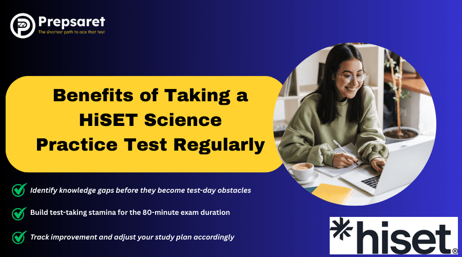 A person studying for the HiSET science test on a laptop