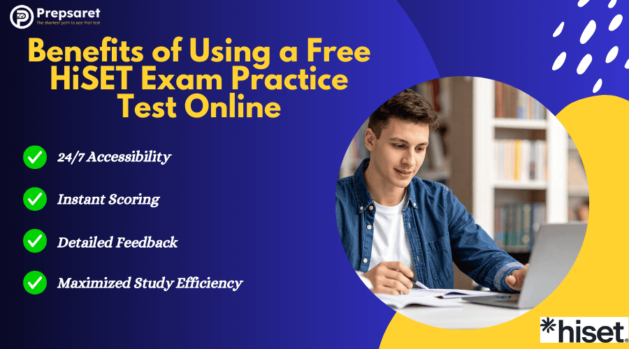 A person preparing for the HiSET exam on a laptop 