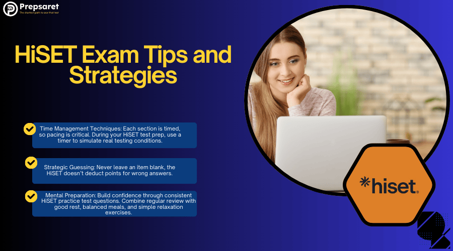 A person preparing for the HiSET exams on a laptop