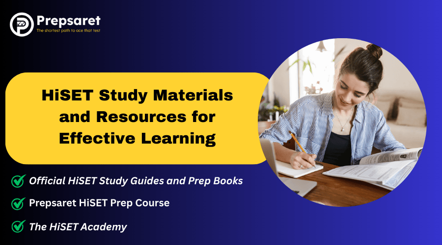 A person studying for the HiSET exams using various resources