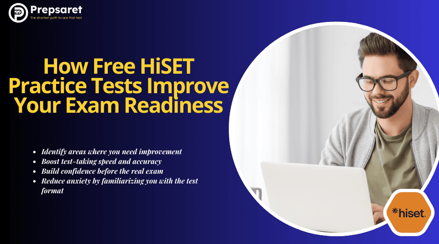 A person preparing for the HiSET exams on a laptop