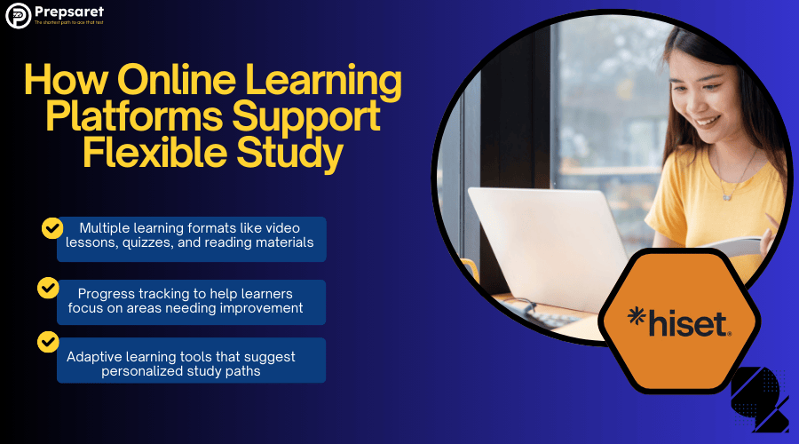 A person using online platforms to prepare for her HiSET exam