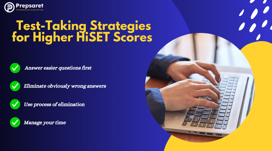 A person taking the HiSET science test on a laptop