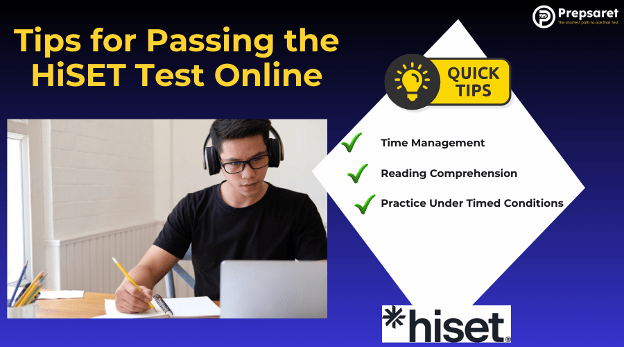 A student studying for the HiSET exam online by following HiSET tips