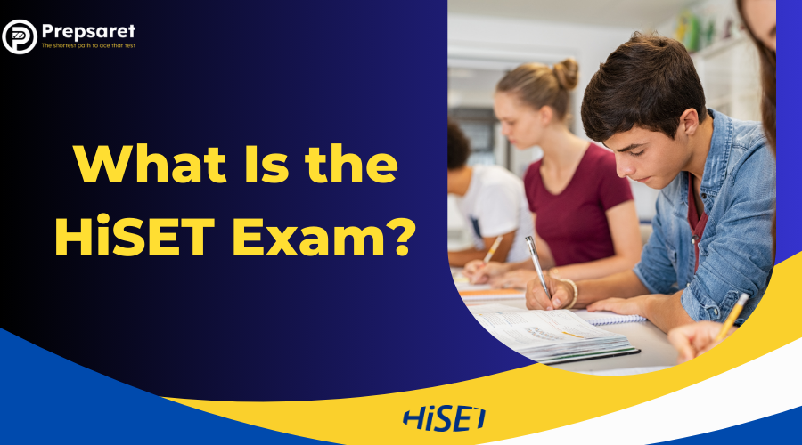 An overview of the HiSET test covering reading, writing, math, science, and social studies.