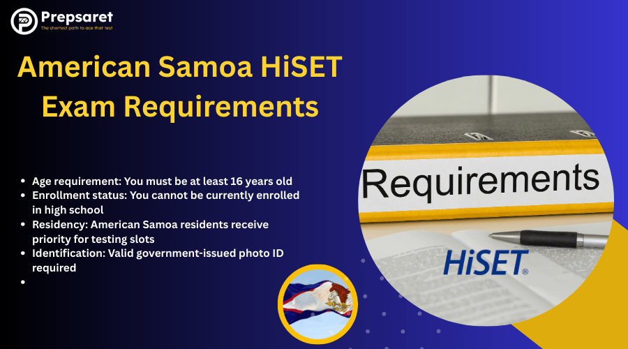 List of requirements for taking the American Samoa HiSET exam.