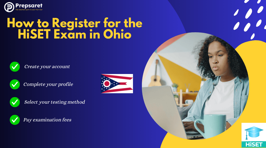 A person registering for the HiSET exams on a laptop. 