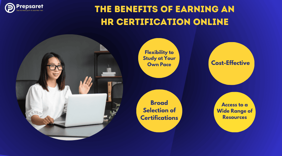 An aspiring HR professional using an online certification course to prepare for a test 
