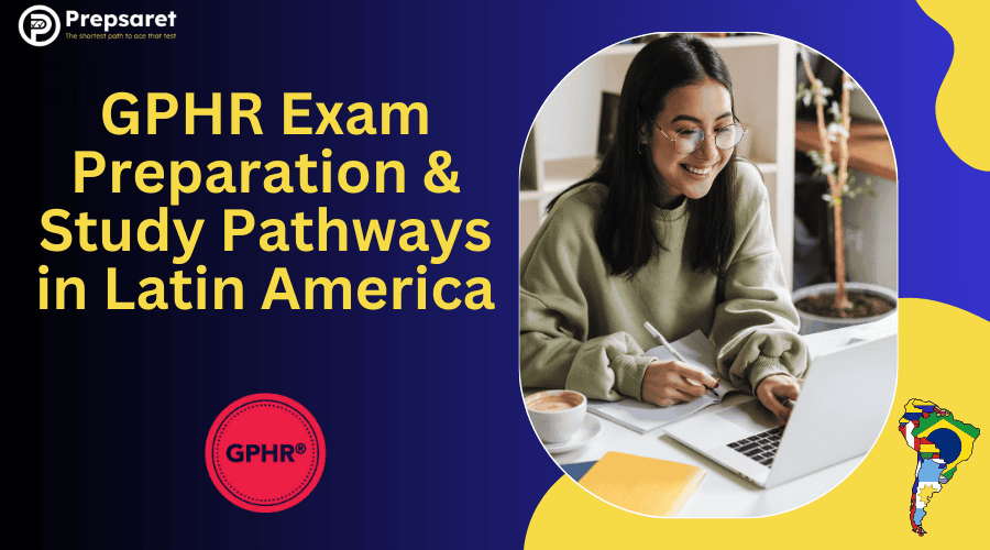 A person studying for the GPHR exam using various resources 