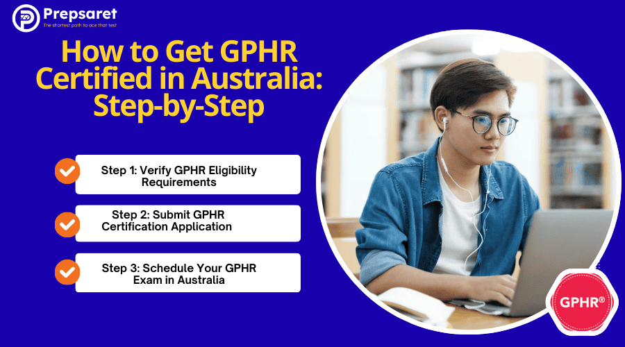 A person studying for the GPHR exam on a laptop