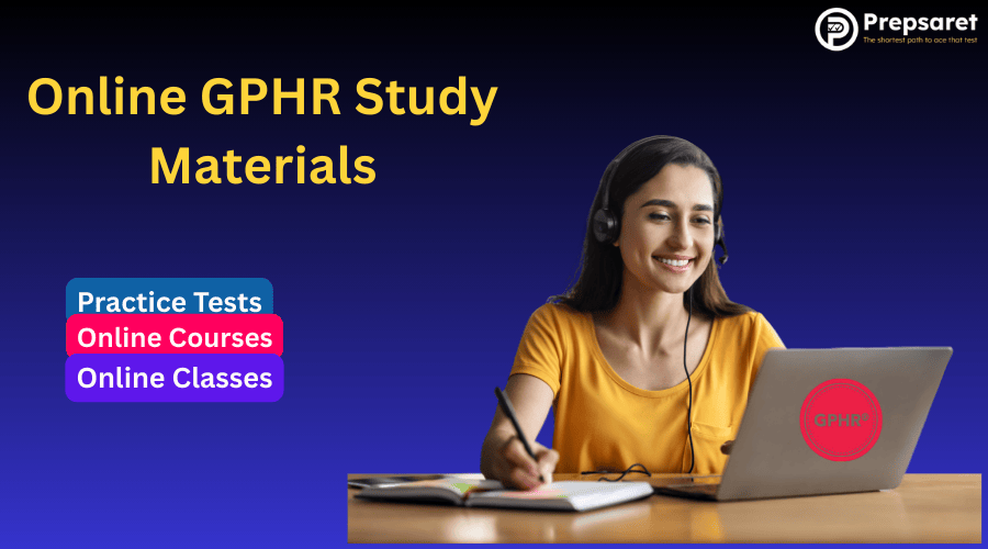 A person preparing for the GPHR exam using Prepsaret’s online study materials.