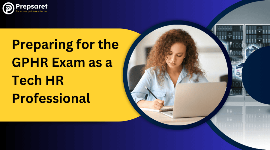 Lady studying on laptop to prepare for the GPHR exam as a tech HR professional.