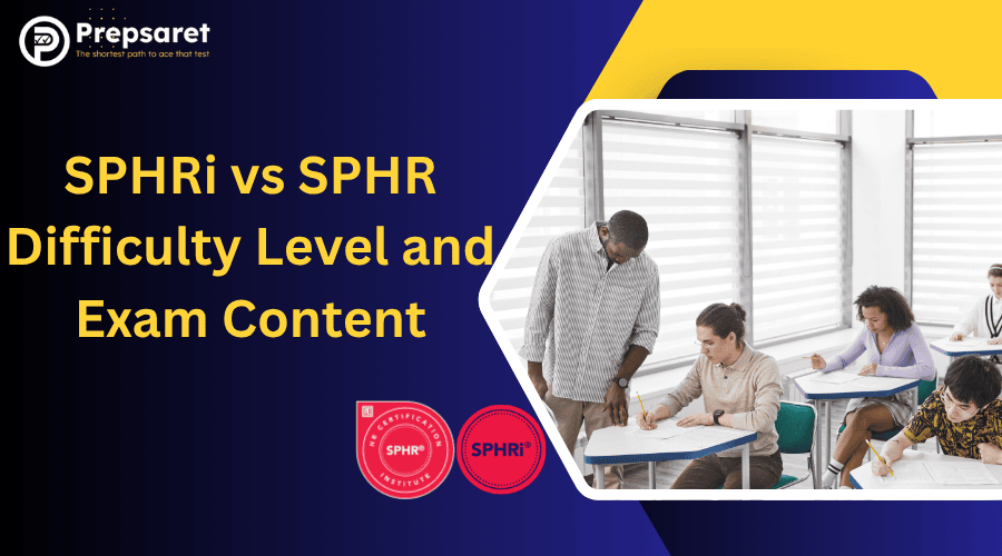Students taking an exam in a classroom illustrating SPHRi vs SPHR difficulty level and exam content comparison for HR certification candidates.