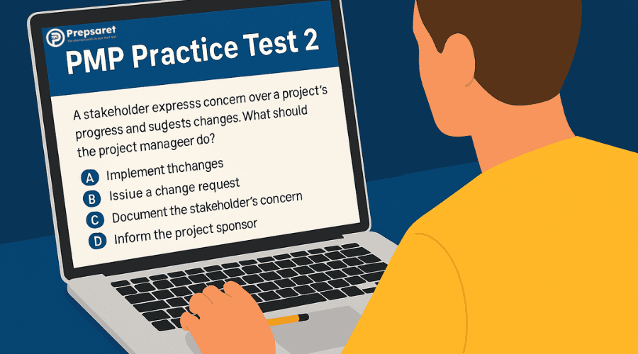 A candidate preparing for the PMP exam using practice test questions