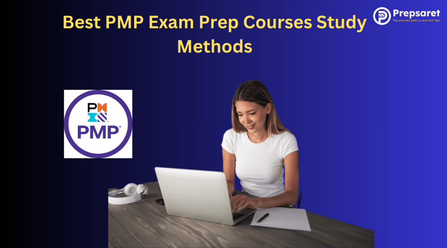 A PMP candidate preparing for the exam on a laptop