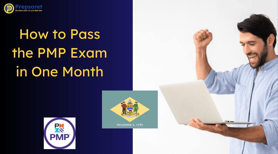 A PMP candidate celebrating while holding a laptop