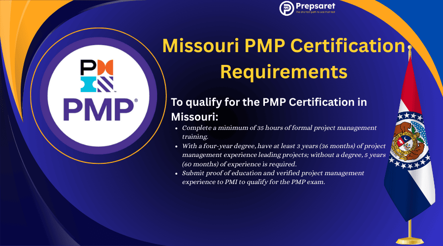 Missouri PMP certification requirements, including educational background, project management experience, and training prerequisites