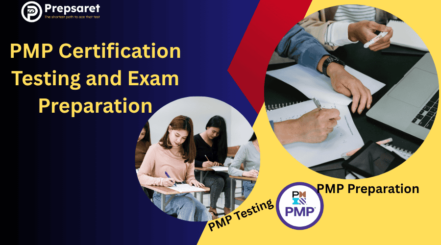 Students actively taking the PMP certification exam and others studying in preparation for the exam.