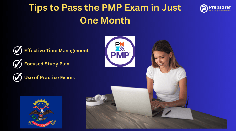 A student preparing for PMP exam on a laptop