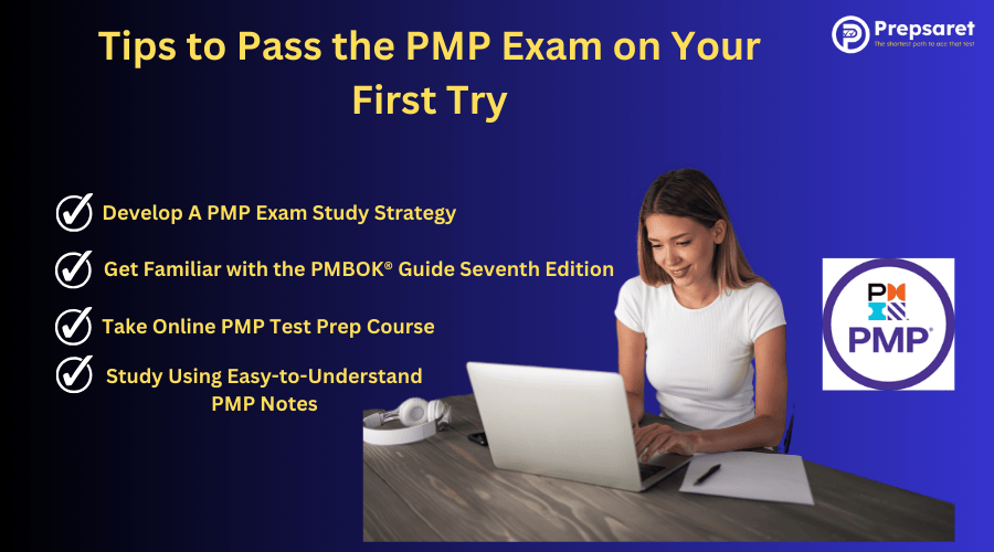 A PMP candidate preparing for the exam on a laptop