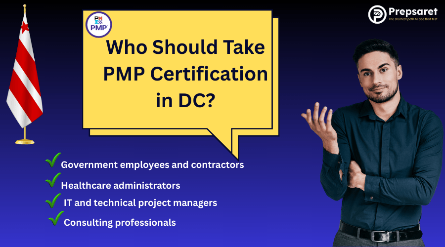 Image showing a list of career groups recommended to take the PMP certification in Washington, DC.