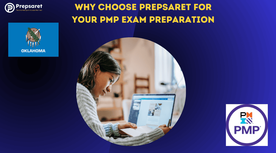 A PMP candidate using Prepsaret PMP online resources on a laptop to prepare for the exam