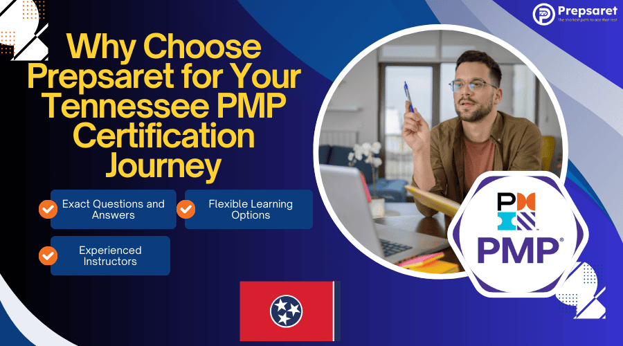 A PMP candidate preparing for the exam, the PMP logo, and the Tennessee flag