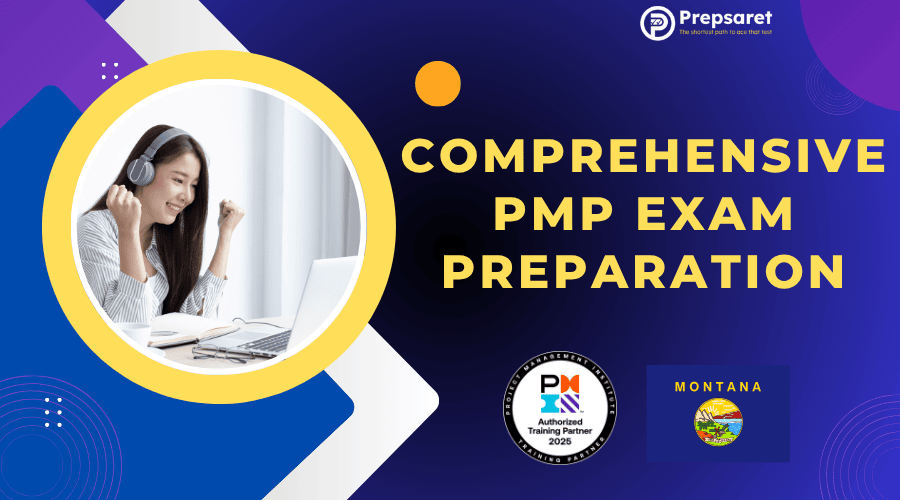 A person preparing for the PMP exam on a laptop