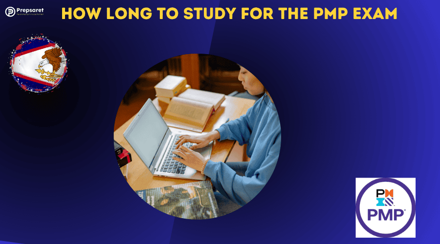 A PMP candidate studying for the certification exam on a  laptop