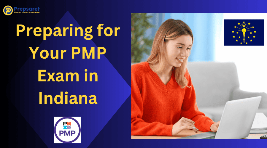 A person preparing for the PMP exam on a laptop