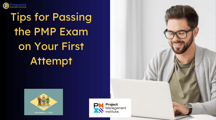 A person preparing for the PMP exam on a laptop