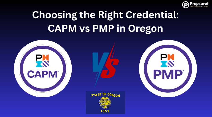 The CAPM and PMP logos and the Oregon state flag