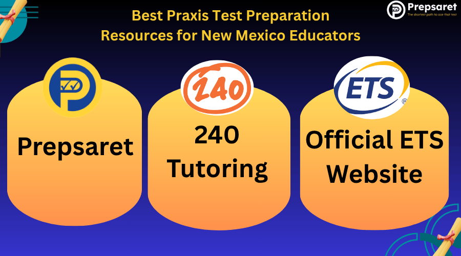 The Prepsaret, 240 Tutoring, and ETS Praxis logos