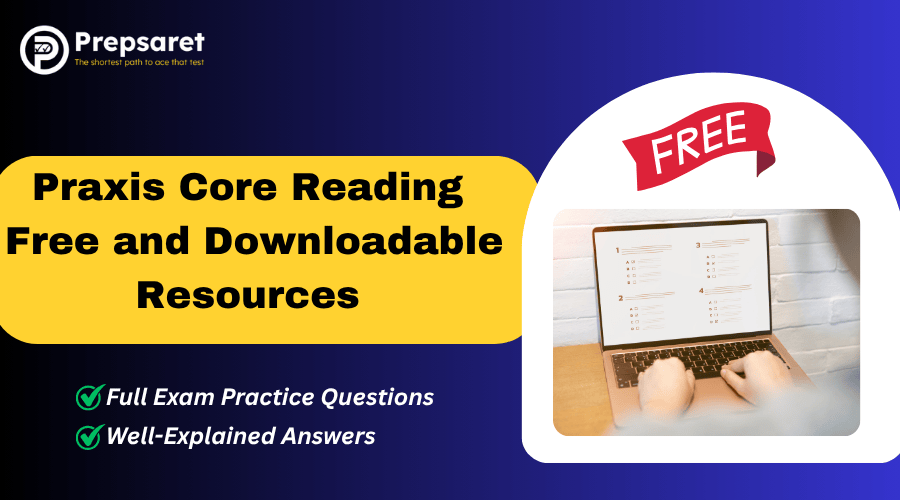A student using a laptop to access free and downloadable Praxis Core Reading resources.